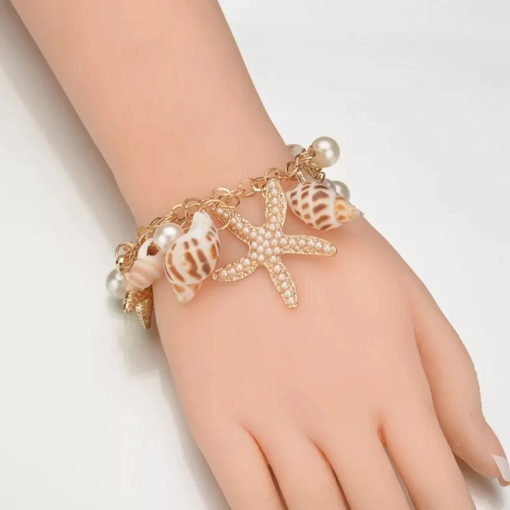 Gold Starfish Seashell Chain Bracelet